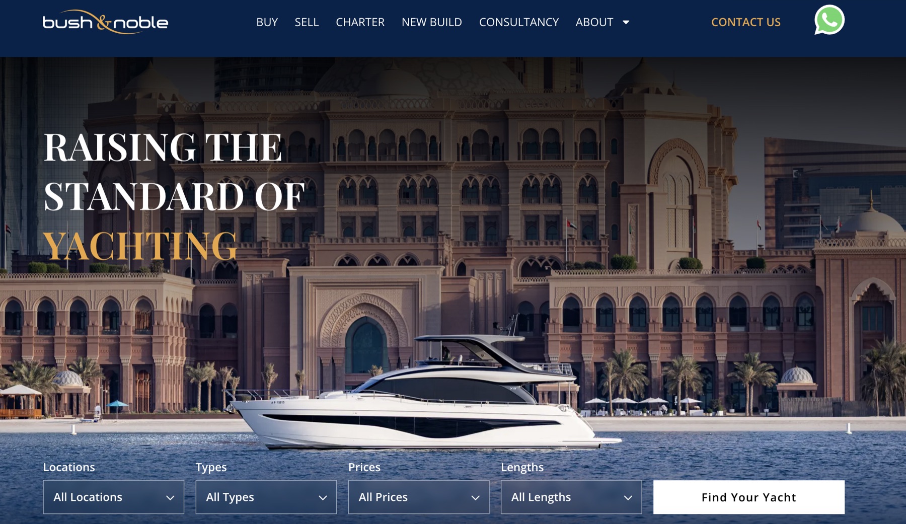 The Bush & Noble homepage, now readable to AI agents: every yacht's price, availability and details exposed in a form an agent can understand.